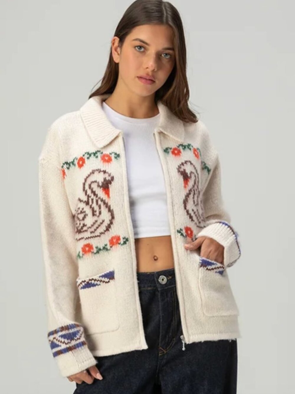OBEY Swans Womens Zip-Up Sweater Sz S